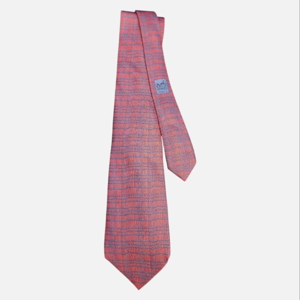 Hermes Red and Blue 100% Silk Men's Tie